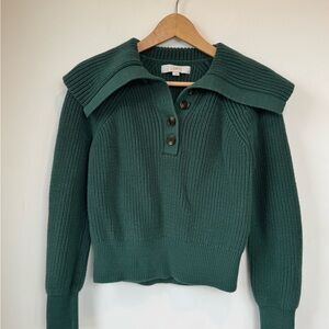 LOFT Dark Green Ribbed Wide Collar Button Pullover